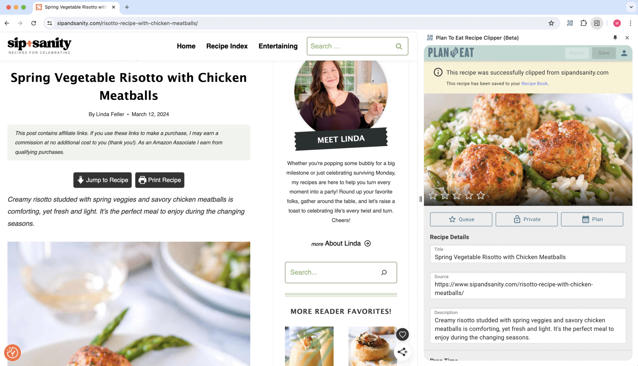 browser extension recipe clipper in use